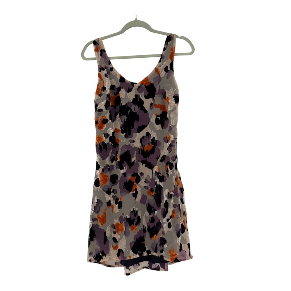 Cabi Radiant Velvet Burnout Slip Dress Abstract Animal Print Purple‎ Orange 3514